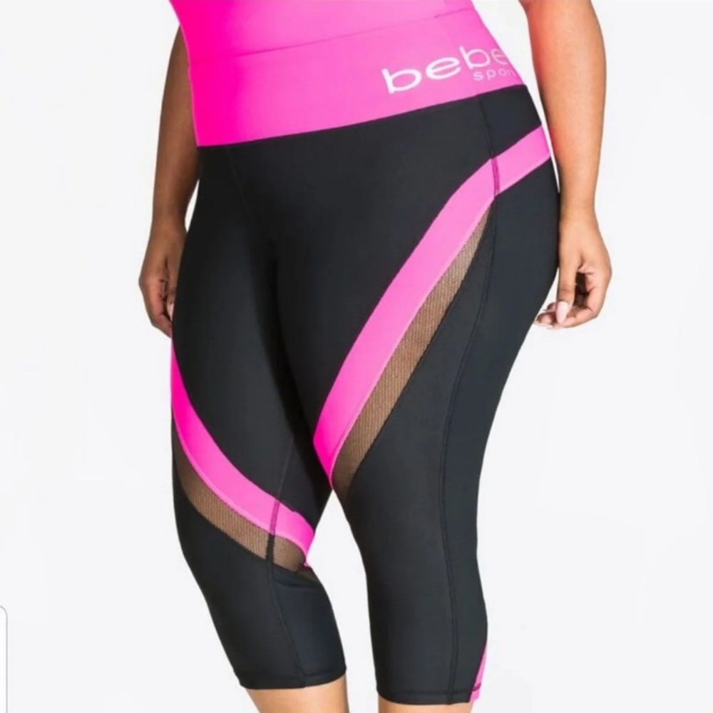 BEBE SPORT MESH INSERT STRIPED CAPRI